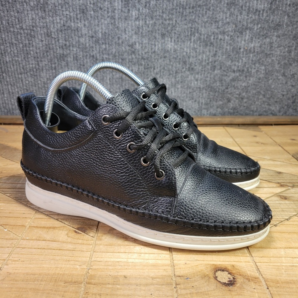 Calto Mens 7.5 Black‎ Pebbles Leather Lace Up Casual Invisible Height Shoes